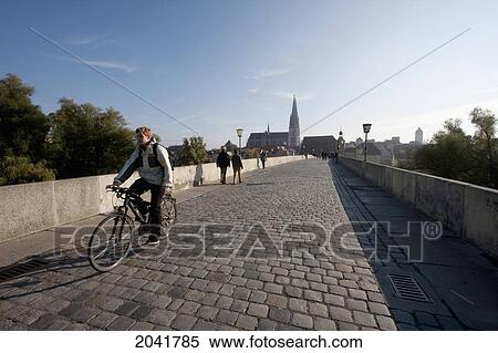 Stock Photography - Stone Bridge Over The Danube River, Regensburg, Bavaria, Germany. Fotosearch