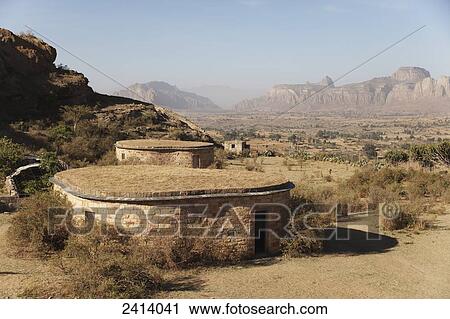 Stock Image - Stone cabins at Gheralta Lodge; Gheralta, Tigray region, Ethiopia. Fotosearch