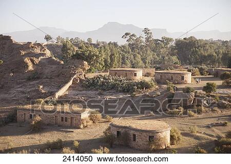 Stock Image - Stone cabins at Gheralta Lodge; Gheralta, Tigray region, Ethiopia. Fotosearch