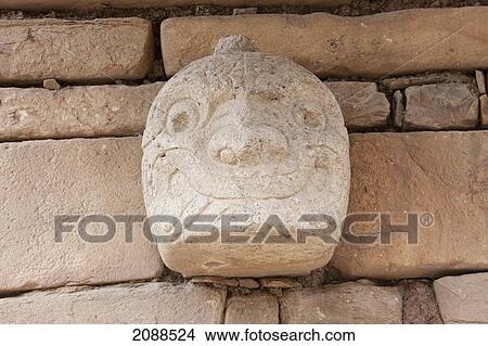 Picture - Stone Head Decorating A Wall Of The Main Temple, Chavin De Huantar, Ancash, Peru. Fotosearch