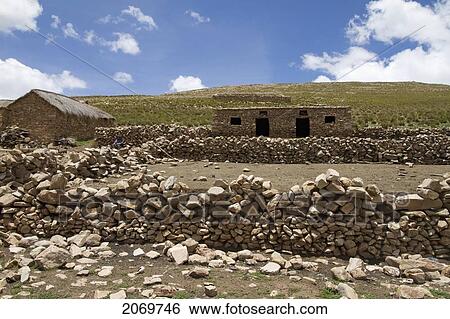 Stock Photograph - Stone House And Pirca, Sama National Park, Tarija, Bolivia. Fotosearch