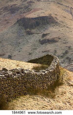 Stock Image - Stone Wall Winding On Hills; Cumbria, England, Uk. Fotosearch