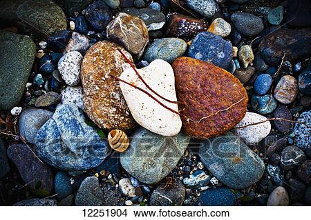 Picture - Stones along the river's edge; Chilliwack, British Columbia, Canada. Fotosearch