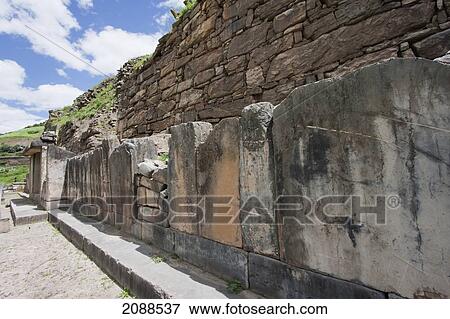 Stock Photo - Stones Surrounding The Quadrangular Ceremonial Plaza, Chavin De Huantar, Ancash, Peru. Fotosearch