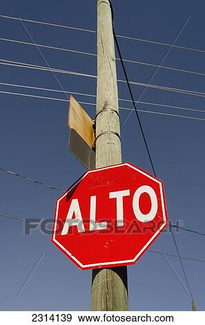 Stop sign in Spanish; Aguascalientes, Aguascalientes, Mexico View Large Photo Image Stock Photo - Stop sign in Spanish; Aguascalientes, Aguascalientes, Mexico. Fotosearch