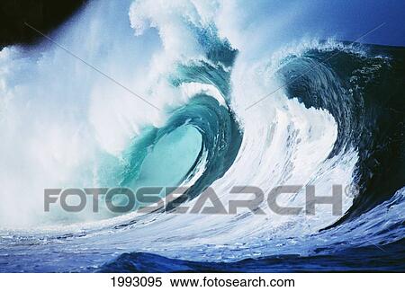 Stormy Ocean Wave Curling Over With Whitewash And A Barrel Forming. View Large Photo Image Stock Photography - Stormy Ocean Wave Curling Over With Whitewash And A Barrel Forming.. Fotosearch