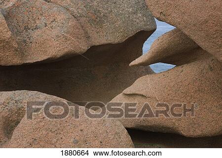 Picture - Strangely Shaped Rocks Of The Cote De Granit Rose, Ploumanach, Brittany, France.. Fotosearch