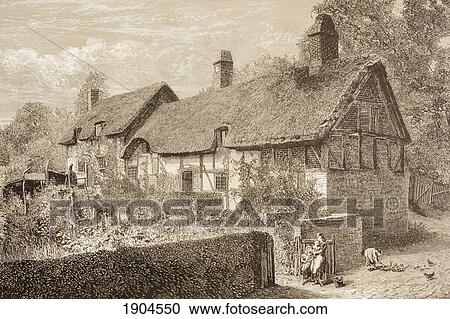 Stratford-Upon-Avon, England. Anne Hathaway's Cottage, Shakespeare's Wife's Family Home. From The Illustrated Library Shakspeare, Published London 1890. View Large Photo Image Stock Image - Stratford-Upon-Avon, England. Anne Hathaway's Cottage, Shakespeare's Wife's Family Home. From The Illustrated Library Shakspeare, Published London 1890.. Fotosearch