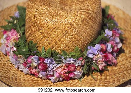 Straw Hat With Flower Rim View Large Photo Image Stock Image - Straw Hat With Flower Rim. Fotosearch