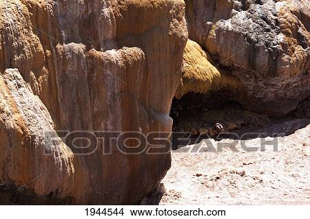 Picture - Stream flowing over sulphur deposits left by the Vacas River, Puente del Inca, Mendoza, Argentina. Fotosearch