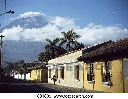 Street And Volcano View Large Photo Image Stock Photography - Street And Volcano. Fotosearch