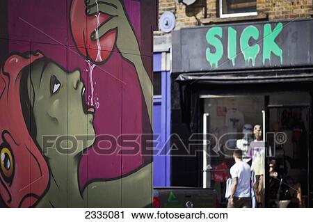 Stock Image - Street Art At Redchurch Street; Shoreditch, London, England, Uk. Fotosearch