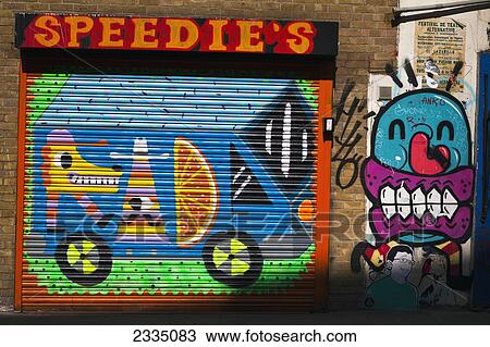 Stock Image - Street Art At Redchurch Street; Shoreditch, London, England, Uk. Fotosearch