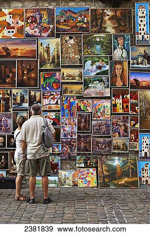 Stock Photo - Street art for sale in old city of Krakow; Krakow, Poland. Fotosearch