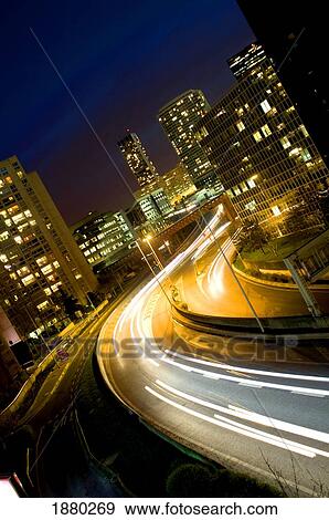 Street At Night With Light Trails View Large Photo Image Stock Photo - Street At Night With Light Trails. Fotosearch
