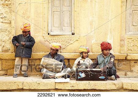 Street band of boys Jaisalmer Rajasthan India View Large Photo Image Stock Image - Street band of boys Jaisalmer Rajasthan India. Fotosearch