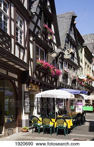 Stock Image - Street Cafe; Linz Am Rhein, Rheinland-Pfalz, Germany. Fotosearch