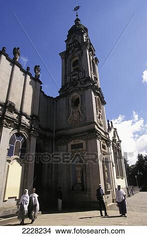 Picture - Street City Scene With Facade Of Church. Fotosearch