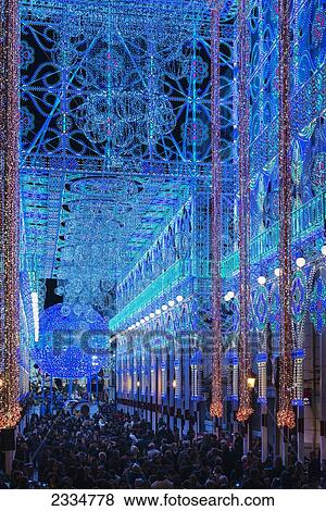 Stock Photo - Street Illuminations By Calle Cuba During Fallas Festival; Valencia, Spain. Fotosearch