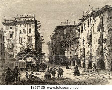 Stock Photography - Street In Barcelona, Spain. From The Book Spanish Pictures By The Rev Samuel Manning, Published 1870.. Fotosearch