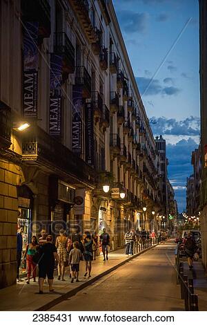 Stock Image - Street in Barcelona's Old Quarter; Barcelona, Catalonia, Spain. Fotosearch