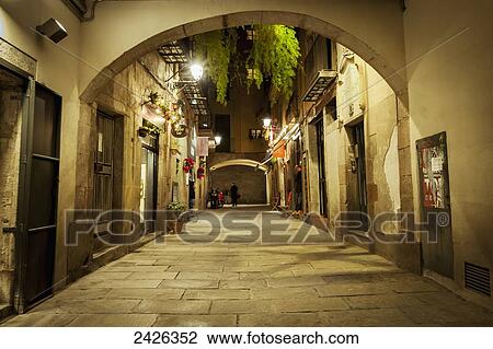 Stock Image - Street in El Born neighbourhood; Barcelona, Catalonia, Spain. Fotosearch