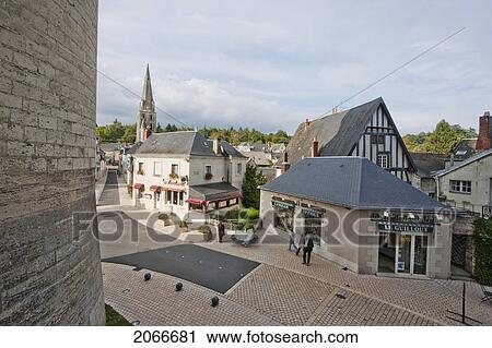 Stock Image - Street In Front Of The Chateau, Langeais, Indre-Et-Loire, France. Fotosearch