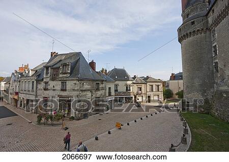 Stock Photo - Street In Front Of The Chateau, Langeais, Indre-Et-Loire, France. Fotosearch