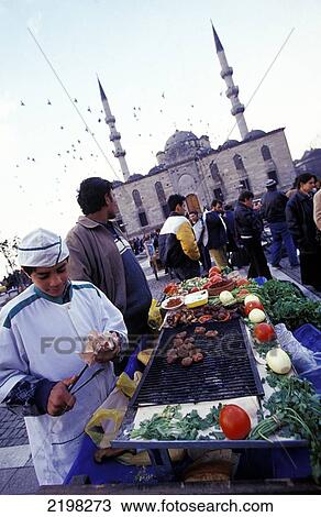 Stock Image - Street Kebab Stall, Istanbul, Turkey.. Fotosearch