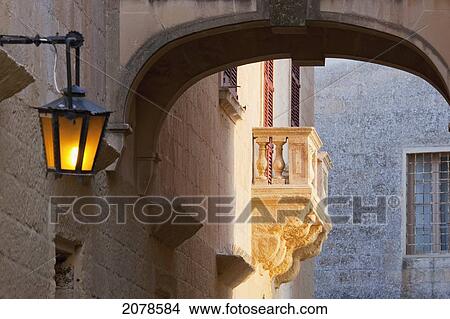 Street Lamp And Balcony, Mdina, Malta View Large Photo Image Picture - Street Lamp And Balcony, Mdina, Malta. Fotosearch
