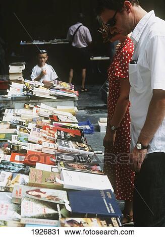 Stock Image - Street Market At Vieille Bourse; Lille, France. Fotosearch