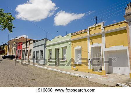 Stock Photo - Street Of Coloured Houses In Jaguarao. Fotosearch