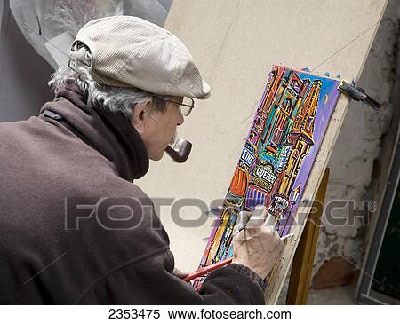 Street Painter; Old Montreal, Quebec, Canada View Large Photo Image Stock Photography - Street Painter; Old Montreal, Quebec, Canada. Fotosearch