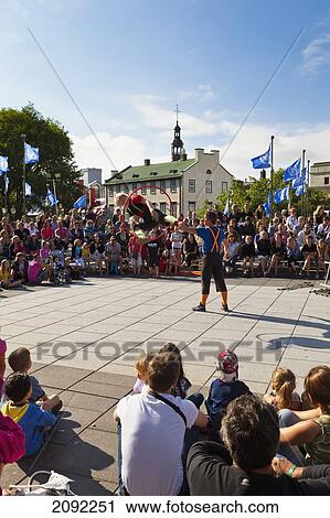 Stock Image - Street Performer On Terrasse Dufferin; Quebec City Quebec Canada. Fotosearch