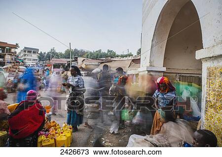 Stock Image - Street scene around the old city of Harar in Eastern Ethiopia; Harar, Ethiopia. Fotosearch