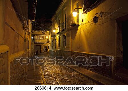 Street Scene At Night, Potos View Large Photo Image Picture - Street Scene At Night, Potos. Fotosearch