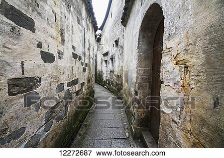 Stock Photo - Street scene, Hongcun, Anhui, China. Fotosearch