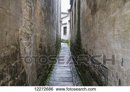 Stock Photograph - Street scene, Hongcun, Anhui, China. Fotosearch