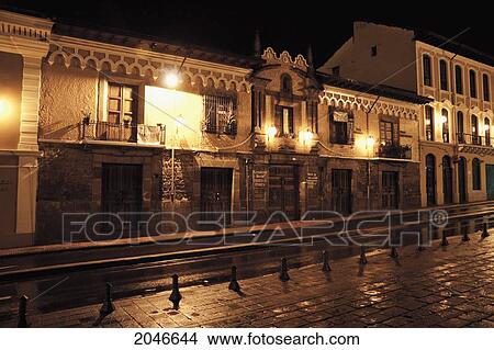 Picture - Street Scene In The Historical District At Night, Quito, Pichincha, Ecuador. Fotosearch