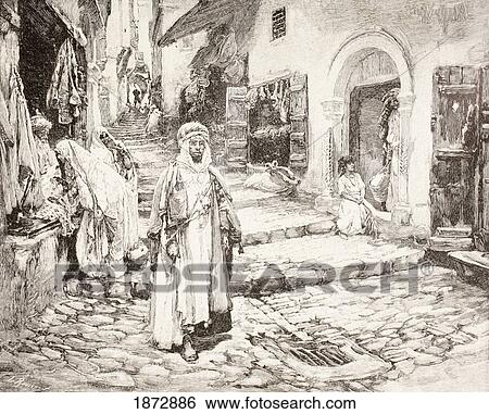 Street Scene In The Kasbah In Algiers, Algeria At The End Of The 19Th Century. From Afrika, Dets Opdagelse, Erobring Og Kolonisation, Published In Copenhagen, 1901. View Large Photo Image Stock Photograph - Street Scene In The Kasbah In Algiers, Algeria At The End Of The 19Th Century. From Afrika, Dets Opdagelse, Erobring Og Kolonisation, Published In Copenhagen, 1901.. Fotosearch