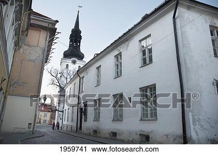 Stock Image - Street Scene In The Old Town Of Tallinn, Estonia. Fotosearch