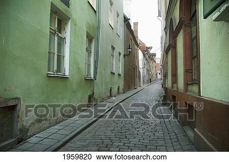 Stock Image - Street Scene In The Old Town Of Tallinn, Estonia. Fotosearch