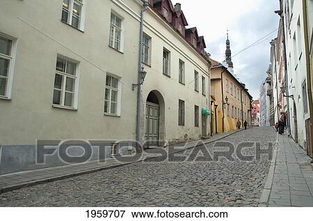 Stock Photo - Street Scene In The Old Town Of Tallinn, Estonia. Fotosearch