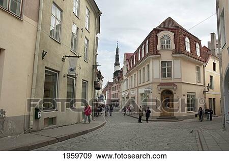 Stock Photo - Street Scene In The Old Town Of Tallinn, Estonia. Fotosearch