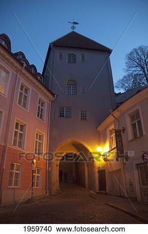 Street Scene In The Old Town Of Tallinn At Night, Estonia View Large Photo Image Stock Image - Street Scene In The Old Town Of Tallinn At Night, Estonia. Fotosearch
