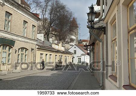 Stock Image - Street Scene In The Old Town, Tallinn, Estonia. Fotosearch
