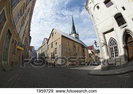 Stock Photo - Street Scene In The Old Town, Tallinn, Estonia. Fotosearch
