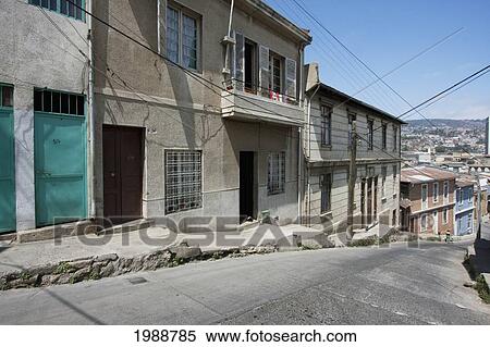 Stock Photography - Street Scene On Cerro Larrain, Valparaiso, Valparaiso Region, Chile. Fotosearch