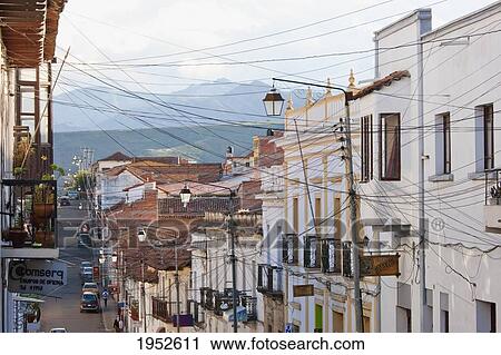 Stock Image - Street scene, Sucre, Chuquisaca Department, Bolivia. Fotosearch