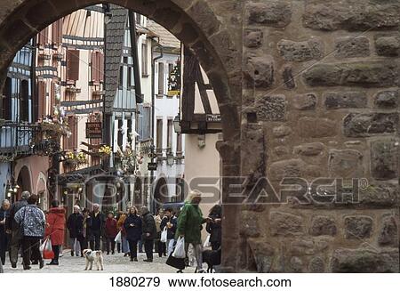 Street Scene Under Archway In Riquenwihr View Large Photo Image Stock Photo - Street Scene Under Archway In Riquenwihr. Fotosearch